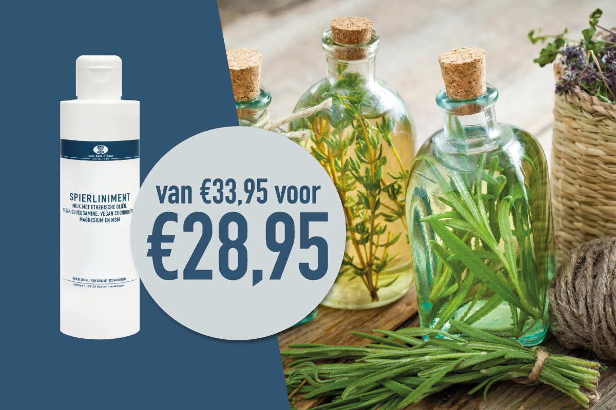 posteraanbieding spierliniment met kruidenflesjes