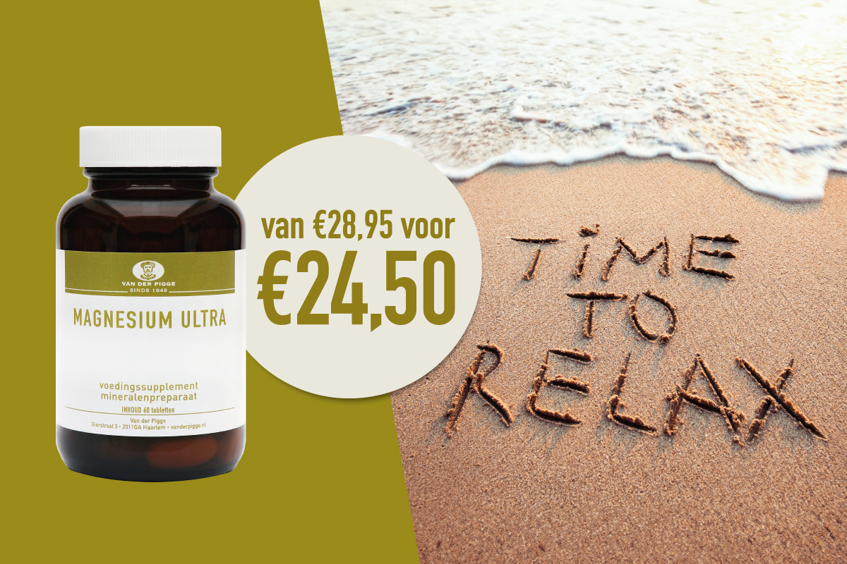 Magnesium ultra posteraanbieding met strand en tekst relax